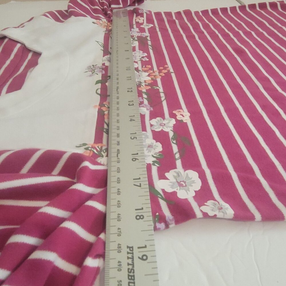 Blair Womens Small Striped Floral Tunic Top 3/4 Sleeves Burgundy & White Cotton - Picture 13 of 13